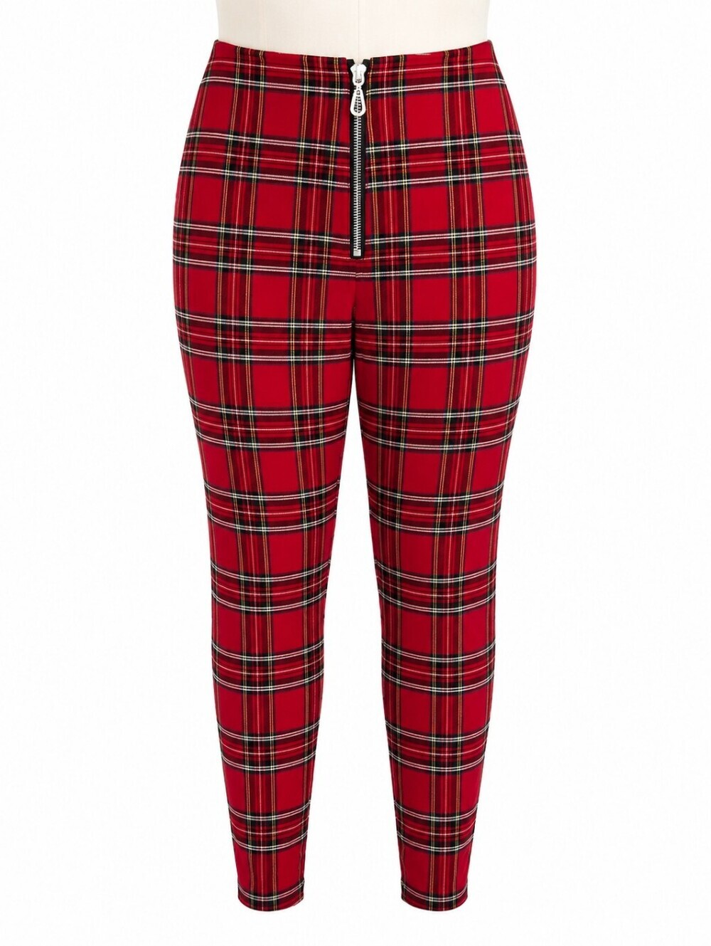 Zara Women's Red Plaid Zipper Front Skinny Pants Sz S Grunge Punk Rockabilly